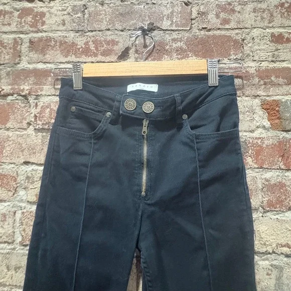 Sandro Paris Black High Rise Visible Zip Button Front Skinny Jeans Size 36 US 26 - Picture 5 of 9
